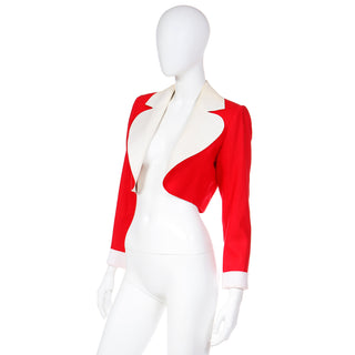 S/S 1986 Yves Saint Laurent Red & White LInen Cropped YSL Jacket