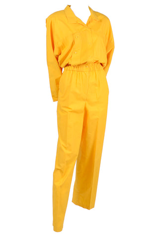 1980s Saint Germain Paris Vintage Yellow Cotton Jumpsuit W Rib Knit