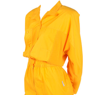 1980s Saint Germain Paris Vintage Bright Yellow Cotton Jumpsuit W Rib Knit