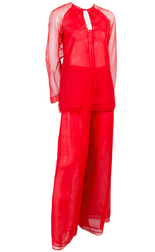 1970s Stephen Burrows Vintage Red Pants Tunic Top Evening