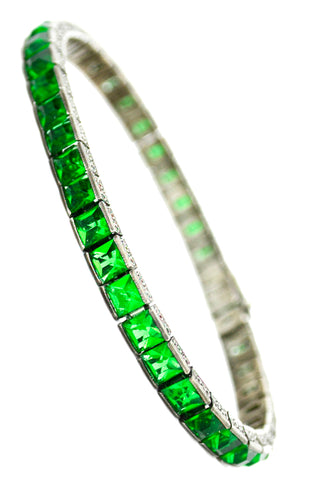 20s 1920s Art Deco Wachenheimer Bros Diamonbar Green Sterling Silver Bracelet