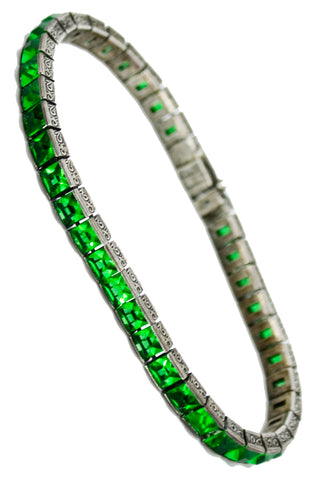 1920s Art Deco Wachenheimer Bros Diamonbar Green stone Sterling Silver Bracelet