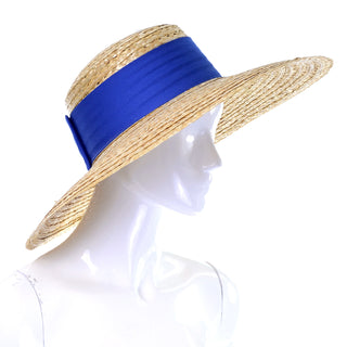 As New Vintage Straw Hat Blue Ribbon