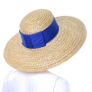 1970s or 1980s Vintage Straw Hat Blue Ribbon As New