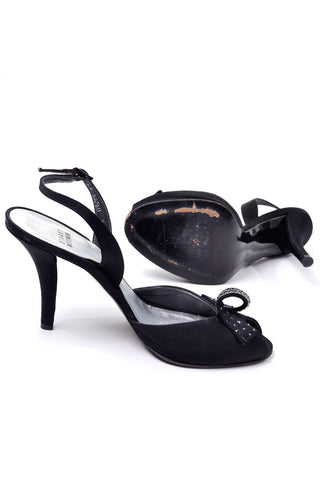 Stuart Weitzman vintage black heels with rhinestone bows size 8