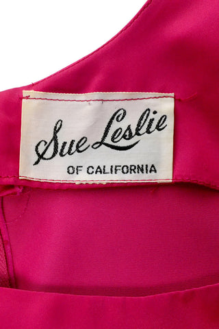 Label for Sue Leslie of California 1960s Raspberry Pink Satin Cocktail Dress