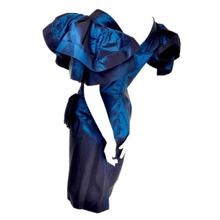 Blue Satin Tadashi Vintage Dress 1980s Beading