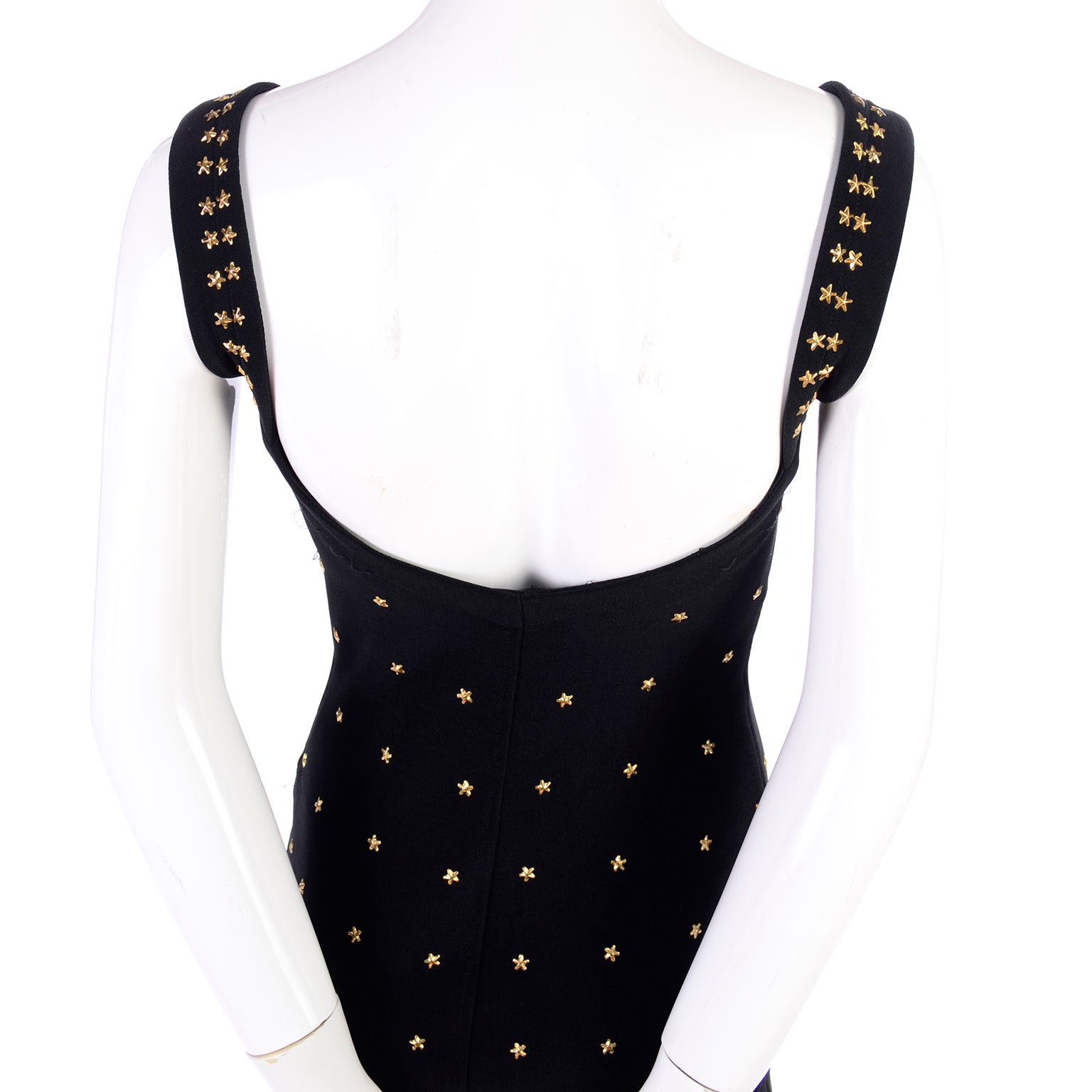 Black Tadashi Shoji Bodycon Vintage Dress w Gold Star Studs Modig Black Tadashi Shoji Bodycon Vintage Dress w Gold Star Studs Modig