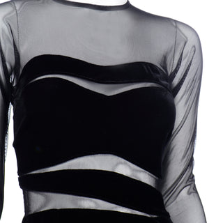 Tadashi vintage Black Bodycon Dress With sheer Mesh Deadstock 1990s
