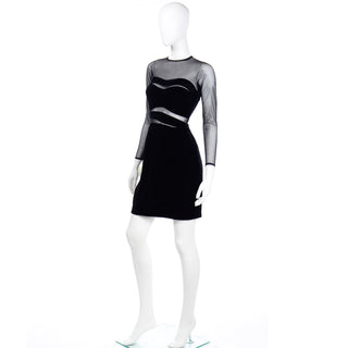 Deadstock Tadashi vintage Black Bodycon Dress With sheer Mesh 1990s