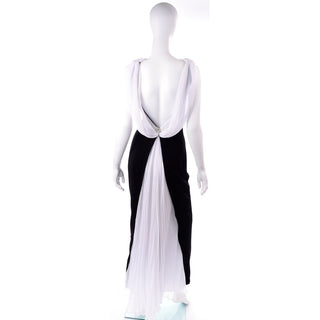 Tadashi Shoji Vintage Long Black Dress W Chiffon Drape Low Back
