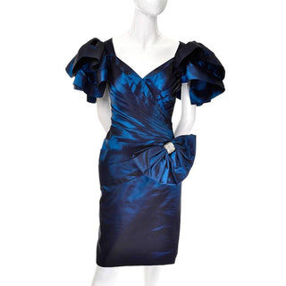 Satin Tadashi Vintage Dress Blue 1980s