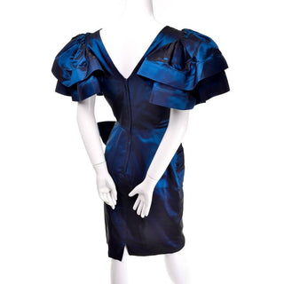 Blue Satin Tadashi Vintage Dress 80s