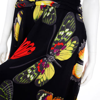Vintage Tadashi Shoji Butterfly Print Silk Halter Dress sz 6