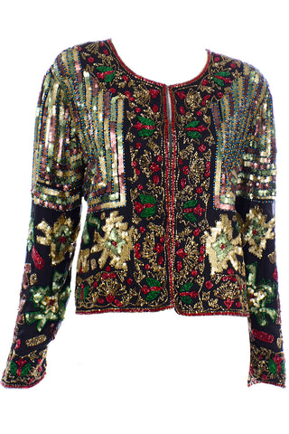 Vintage 1980s Beaded Sequin Colorful Jacket Top