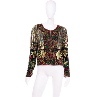 Vintage 1980s Beaded Sequin Colorful Jacket Top L/XL