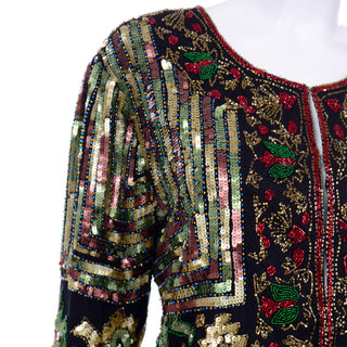 L/XL Vintage 1980s Beaded Sequin Colorful Jacket Top