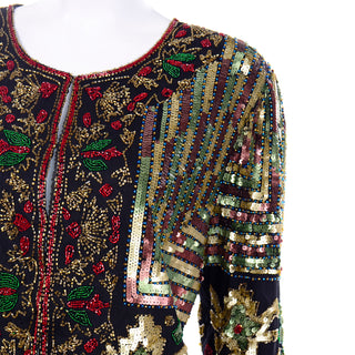 Vintage 1980s Beaded Sequin Colorful Jacket Top Holiday