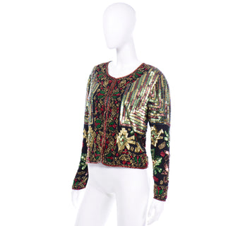 Vintage 1980s Beaded Sequin Colorful Jacket Top sz L XL