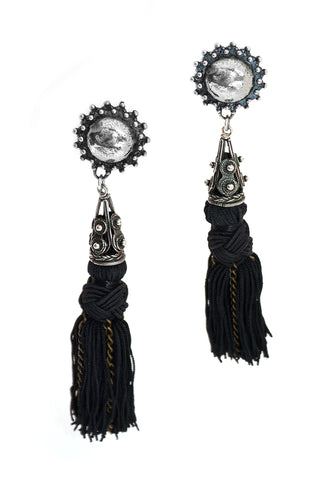 Vintage Heidi Daus Long Black Tassel Earrings