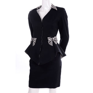 Vintage Thierry Mugler Black Cotton Pique Peplum Jacket & Skirt suit XS