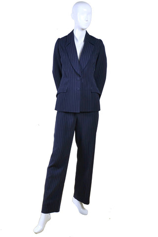Thierry Mugler Navy Blue Pinstripe Wool Pantsuit 