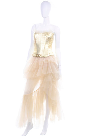 1990s Thierry Mugler Couture Gold Leather Corset Top & Tulle Skirt 2/4