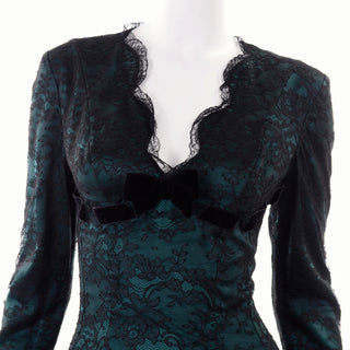 Thierry Mugler Scallopped Lace Deep V Evening Dress Plunging Neckline