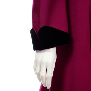 Thierry Mugler Vintage Magenta Pink Princess Coat w Black Velvet Trim cuffs and collar