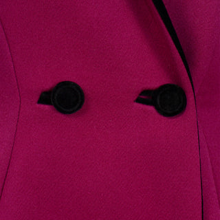 Thierry Mugler Vintage Magenta Pink Princess Coat w Black Velvet Trim button closure