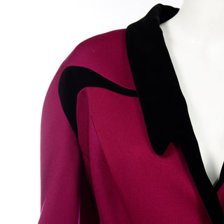 Thierry Mugler Vintage Magenta Pink Princess Coat w Black Velvet Trim Swooshes