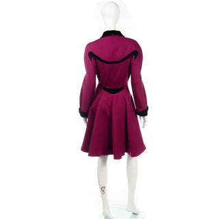 Thierry Mugler Vintage Magenta Pink Princess Coat w Black Velvet Trim Size 42