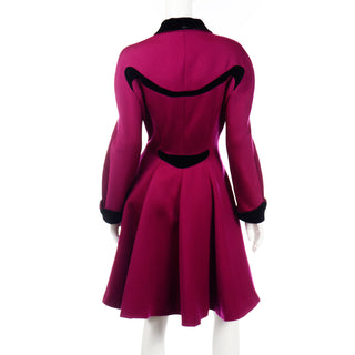 Thierry Mugler Vintage Magenta Pink Princess Coat w Black Velvet Trim French size 42