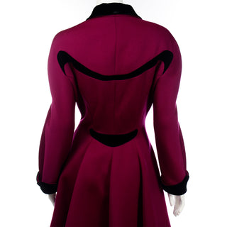 Thierry Mugler Vintage Magenta Pink Princess Coat w Black Velvet Trim Fr 42 US 12