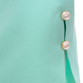 Vintage Thierry Mugler Mint Green Skirt and Jacket Suit pearl buttons