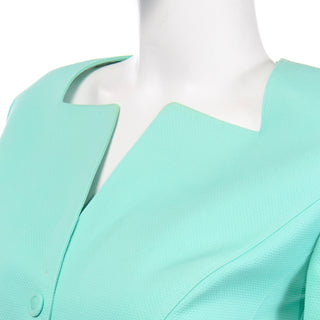 Textured Cotton Vintage Thierry Mugler Mint Green Skirt and Jacket Suit