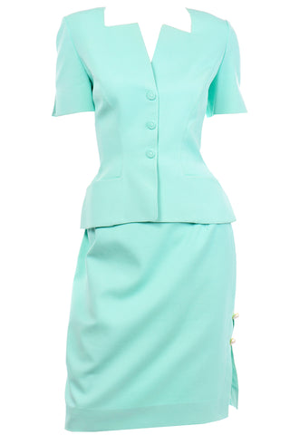 Vintage Thierry Mugler Mint Green Skirt and Jacket Suit