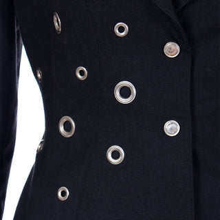 1990s Vintage Thierry Mugler Paris Rayon Linen Blend Black Grommet Jacket 