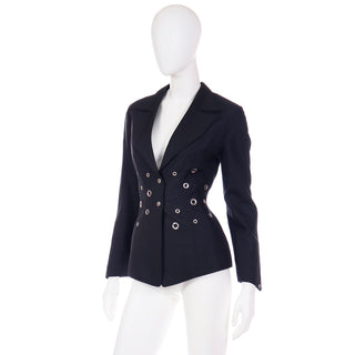 1990s Vintage Thierry Mugler Paris Linen Blend Grommet Jacket sz M