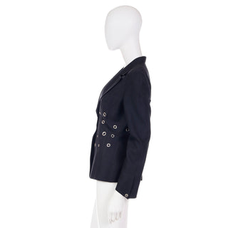 1990s Vintage Thierry Mugler Paris Linen Blend Silver Grommet Jacket