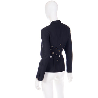 1990s Vintage Thierry Mugler Paris Linen Blend Black Grommet Jacket