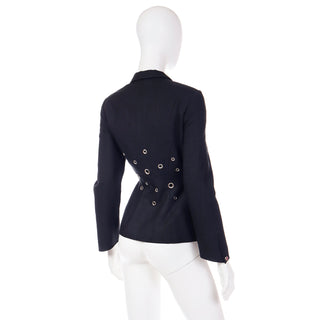 1990s Vintage Thierry Mugler Paris Linen Blend Grommet Jacket M