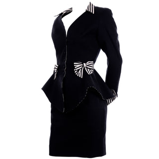 Vintage Thierry Mugler Black Cotton Pique Peplum Jacket & Skirt suit Size XS