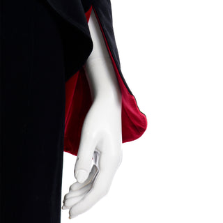 1990s Thierry Mugler Black Jacket w Red Velvet Cuffs & Skirt Suit vintage