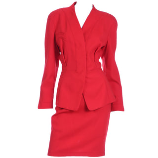 1990s Thierry Mugler Deadstock Cherry Red Jacket and Skirt Suit w Tags Size M/L
