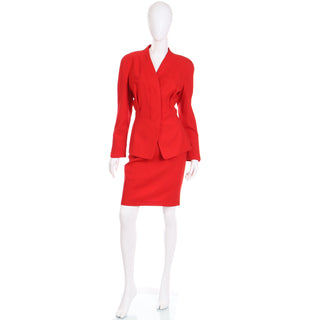 1990s Thierry Mugler Deadstock Cherry Red Jacket and Skirt Suit w Tags 1990s