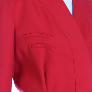 1990s Thierry Mugler Designer Deadstock Cherry Red Jacket and Skirt Suit w Tags