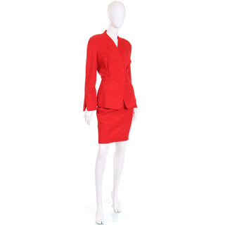 1990s Thierry Mugler Deadstock Cherry Red Jacket and Skirt Suit w Tags Rare Outfit