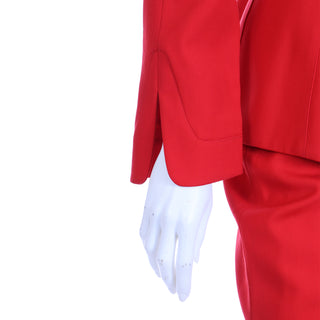 1990s Thierry Mugler Deadstock Cherry Red Jacket and Skirt Suit w Tags Designer Clothing