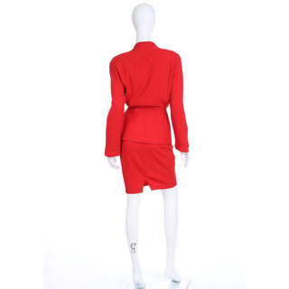 1990s Thierry Mugler Deadstock Cherry Red Jacket and Skirt Suit w Original Tags